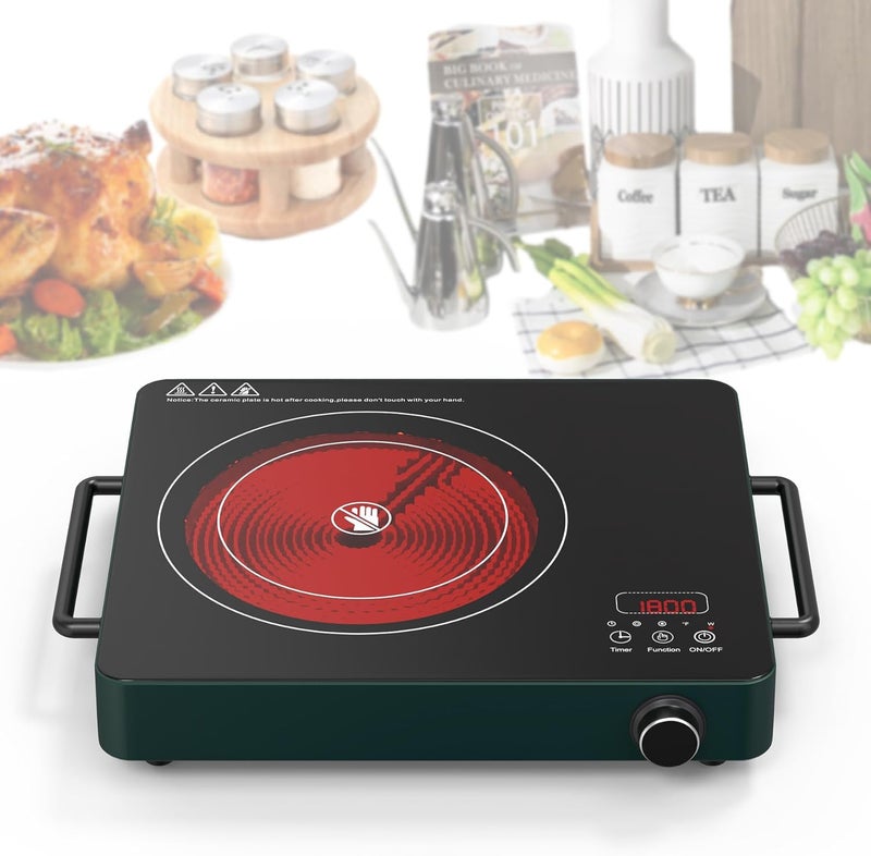 Bgk Electric Cooktop, 1800W Single Burner Induction Cooktop with 9 Power Levels, Timer and Knob Control, 110-120V - Image 1